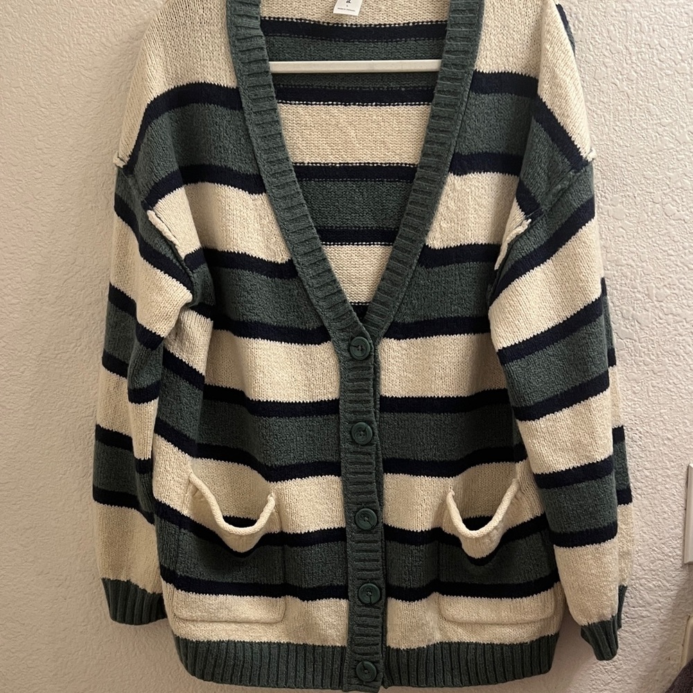 Abound Striped Green and Cream Women's Sweater